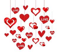 40 PCs Valentine's Day Glittering Red Heart Hanging Decoration, Foil Red Hearts Ceiling Ornaments for Engagement, Wedding, Anniversary, Bridal Shower, Mother's Day