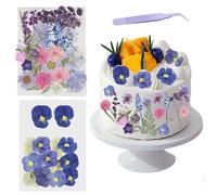 40 Pcs Various Styles Natural Dried Pressed Non-Edible Flowers Cake Decorations Cake Toppers Wildflower Grass Theme Decor Pressed Flowers for Birthday Wedding Baby Shower Floral DIY Art Crafts