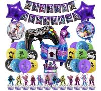 40 PCS Video Game Party Decorations - Happy Birthday Banner, 6 Foil Balloons, 20 Latex Balloons, 13 Cake Toppers for Kids Birthday Theme