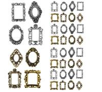 40 Pcs Vintage Alloy Mini Metal Photo Frame Nail Art Decoration | Art Mini Frame Set, Decorative Oval and Square Shapes, Compact Size, for Home Use and Nail Salon