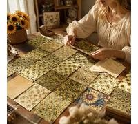 40 Pcs Vintage Sunflower Print Cotton Fabric Bundle, 15.75 Inch DIY Quilting Fabric Set, Retro Floral Patchwork Cloth for Craft Sewing, Scrapbooking and Handmade Decoration