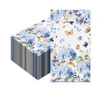 40 Pcs Watercolor Hydrangea Guest Napkins - 2 Ply Spring Paper Guest Towels with Blue Floral & Butterfly Designs for Bathroom Hand Towels, Decorative Dinner Napkins, Bridal Shower, Wedding, 4.5×8 Inch