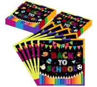 40 Pcs Welcome Back to School Napkins Black Clocks Flags Pencils Disposable Paper Napkins for Dinner Picnic Cocktail First Day of School Party Supplies - 6.5 x 6.5 In