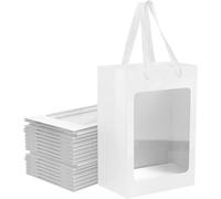40 Pcs White Paper Gift Bags with Transparent Window, 9.84"x7.0"x5.12" Kraft Shopping Bags with Handles for Bouquet Christmas Birthdays Festivals Party Weddings Wrapping