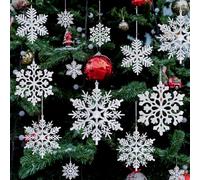 40 PCS White Snowflake Ornaments for Christmas Tree Decorations, Glitter Winter Hanging Snowflakes Ornament Sparkling Christmas Ornaments for Xmas Tree Winter Holiday Indoor Outdoor