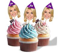 40 Personalised Photo Face Cupcake Topper Cake Decorations - Optional Hat Design - for Birthday Anniversary Stag Hen Party - includes all fixings 18th 21st 30th 40th 50th 60th 70th (40 Toppers)