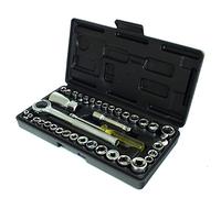 40 Piece 1/4" & 3/8" Drive Socket Set | Metric and Imperial Sockets Plus Ratchet Handle, Spinner Handle and 3" Extension Bar in Storage Case