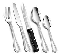40 Piece Cutlery Set with Steak Knives, Homikit Stainless Steel Flatware Silverware Sets Included Knives Forks Spoons, Pearled Edge Tableware Service for 8 People, Mirror Polished, Dishwasher Safe