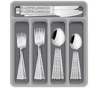 40-Piece Hammered Silverware Set with Organizer, Stainless Steel Square Flatware Set for 8, Food-Grade Tableware Cutlery Set, Utensil Sets for Home Restaurant, Mirror Finish, Dishwasher Safe