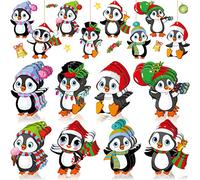 40 Piece Penguin Ornaments for Xmas Tree - Wooden Dancing Penguins for Christmas Holiday Decorations