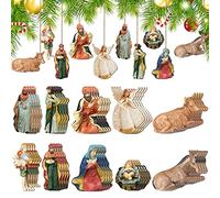 40 Piece Vintage Wooden Nativity Scene Ornament Set - Jesus & Religious Figures for Christmas Tree & Farmhouse Decor