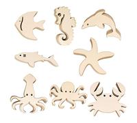 40 Piece Wooden Ocean Sea Animal Cutouts - Paint & Craft Unfinished Wooden Sea Animals DIY Gift Tags and Ornaments for Home Party Decoration