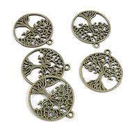40 Pieces Antique Bronze Tone Jewelry Charms W5JH3T Life String Tree Oak Craft Art Making Crafting Beading