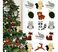 40 Pieces Christmas Woodland Animals Wooden Ornaments My Forest Friends Christmas Ornament Woodland Creatures Wood Decor with Fox Raccoon Deer Owl Animal Hanging Decorations for Xmas Decor