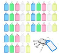 40 Pieces Key Tags - 5 cm Plastic Key Chain Tags with Ruled Blank Paper Labels, Transparent Covers & Split Rings, Sturdy Item Identifiers in 5 Colours for Keys, Luggage & USB Drives