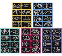 40 Pieces Metal Wire Puzzle with Pouch, Portable Brain Teaser IQ Test Disentanglemen Iron Link Unlock Interlock Game Chinese Ring Magic Trick Toy for Party Favor Kids Adults Challenge