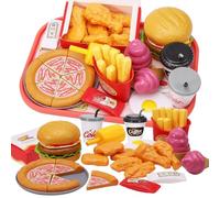 40 Pieces Play Food Toys, Kids Kitchen Hamburger Fast Food Playset for Age 3+ Boy Girls Kids Children Kitchen