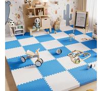40 Pieces Soft Foam Sensory Tiles Square Interlocking Floor Tiles 12x12x1in Extra Thick Puzzle Playmat(White+blue)