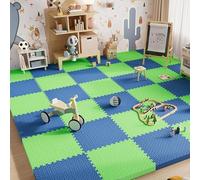 40 Pieces Soft Foam Sensory Tiles Square Interlocking Floor Tiles 12x12x1in Extra Thick Puzzle Playmat(Green+blue)