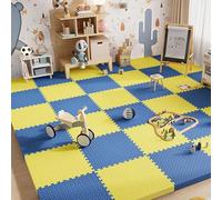 40 Pieces Soft Foam Sensory Tiles Square Interlocking Floor Tiles 12x12x1in Extra Thick Puzzle Playmat(Yellow+Navy Blue)