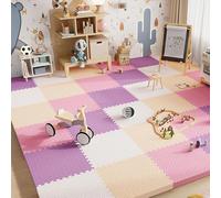 40 Pieces Soft Foam Sensory Tiles Square Interlocking Floor Tiles 12x12x1in Extra Thick Puzzle Playmat(Purple+white+beige+pink)