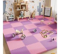 40 Pieces Soft Foam Sensory Tiles Square Interlocking Floor Tiles 12x12x1in Extra Thick Puzzle Playmat(Pink+purple)