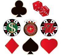 40 Pieces Versatile Las Vegas Casino Poker Themed Birthday Decoration Cutouts With Glue Dots for Bulletin Board, 5.9 x 5.9 Inches