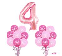 40" pink Number 4 Balloon & 16pcs 12" 4th Birthday Balloons for Boys/Girls Birthday Decorations 4 Year Old,Foil Large Number Four Balloon Latex Digital Balloons for 4th Birthday Anniversary Party