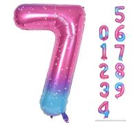 40'' Rainbow Number 7 Balloon, Giant Self Inflating Gradient Blue Pink Foil Number Balloons Set 0-9, Starry 7 Helium Balloon for Girls 7th Birthday Party Decorations Anniversary Supplies