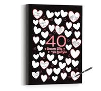 40 Reason Why We Love You,40th Birthday Wall Decor,Birthday Gifts for Women,Guest Canvas 40th Anniversary or Birthday Party Favors Decoration-11x15 Inches (Black Pink)