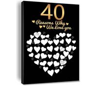 40 Reasons Why We Love You, happy 40th Birthday decorations for women Guest Canvas,Gifts For Her, Man, Men, Sister, Friend, Great 40th Anniversary Birthday Party Decorations Framed 8 * 12 inch