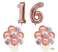 40" Rose Gold Number 16 Balloon & 16p 12" Happy 16th Birthday Balloons for Boys/Girls Birthday Decorations 16 Year Old,Foil Large Number Balloon Latex Digital Balloons for Him Her 16th Birthday Party