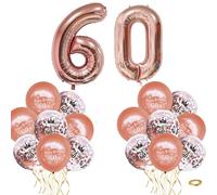 40" Rose Gold Number 60 Balloon & 16p 12" Happy 60th Birthday Balloons for Women Men Lady Birthday Decorations 60 Year,Foil Large Number Balloon Latex Digital Balloons for Him Her 60th Birthday Party