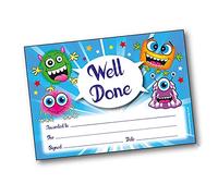 40 Scented Peppermint Well Done Monsters Motivational Childrens Pupils School Teachers Praise Reward Certificates A5 Primary Teaching Services