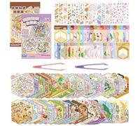 40 Sets 3D Sticker Scene Book - Creative Miniature Scene Sticker Book for Adults and Kids, DIY Reusable Set with 40 Scenes, 56 PET Stickers & 2 Tweezers