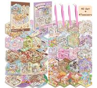 40 Sets DIY 3D House Stickers Kit with 4 Tweezers, Massive Collection Reusable Miniature Scene Stickers, Sticker Therapy, Creative Group Activities for Adults Kids Girls Boys Teens