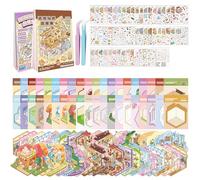 40 Sets DIY 3D House Stickers Scene Kit, Miniature Simulated Stress Relief Sticker Scenes with 56 PET Stickers, 40 Cabins, 2 Tweezer for Adults Kids Teens