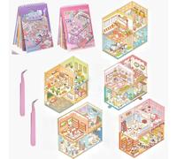 40 Sets DIY 3D Stickers Scene,Fun 3D Mini House Stickers Book Set for Adults with Tweezers Make Your Own Room Cartoon Book Sticker Scene Therapy for Adults Girls Relief Stress Pass The Time Gift