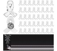 40 Sets Ribbon Pins Bulk Memorial Ribbon in Forever in Our Hearts Ribbons Metal Brooch Pin Badge Memorial Cards Organza Bags Funeral Mourning Event Bereavement Remembrance Service (White)