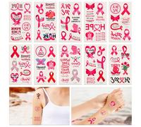 40 Sheets/268pcs Breast Illness Tattoo Stickers, Pink Ribbon Temporary Tattoos Breast Safety Cancer Awareness Tattoos Accessories for Girls Women Face Body Hand Decorations