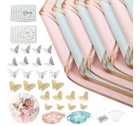 40 Sheets Flower Wrapping Paper Bouquet Wrapping Paper Waterproof with 24PCS 3D Gold Butterfly Decor,50 pearl pins and 50 Yards Satin Ribbon for Wedding DIY Craft Mother's Day Birthday Party(2 Colors)