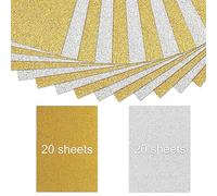 40 Sheets Glitter Paper, A4 Gold+Silver Glitter Cardstock Paper Self Adhesive DIY Pattern Laser Engraving Paper, for Hand Crafts, Birthday Holiday Greeting Cards (No Adhesive)