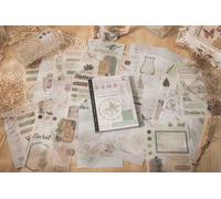 40 Sheets Sage Green Botanical Sticker Book | Vintage Leaf & Fern Washi Stickers | 2-in-1 Ephemera Set with 20 Die-Cut Sheets & 20 Self-Adhesive Material Papers