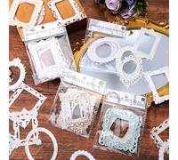 40 Sheets Scrapbook, Lace Frames Scrapbook Paper, Vintage Hollow Embossed Photo Frame Materials Scrapbooking Paper for DIY Junk Journal Crafts Journaling Scrapbook Supplies