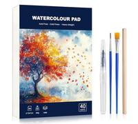 40 Sheets Watercolour Paper Pad A4 with Watercolour Brush and Pencil, 300 GSM Watercolour Sketchbook Cold Press Water Colour Paper for Artist Student, Art Painting, Drawing, Mixed Media