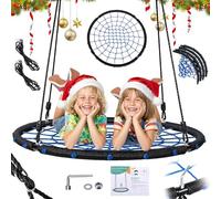 40" Spider Web Saucer Tree Swing, 450lbs,Adjustable Heightfor Kids and Adults, Outdoor Net Swing with Steel Frame and 2 Hanging Straps (Blue-100cm)