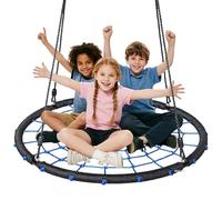 40" Spider Web Saucer Tree Swing, 450lbs,Adjustable Heightfor Kids and Adults, Outdoor Net Swing with Steel Frame and 2 Hanging Straps (Blue-120cm)