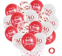 40 Wedding Anniversary Ruby Wedding Decoration Balloons - Pack of 36 Ruby Wedding Decoration Balloons, Red White 40th Anniversary Decoration Latex Balloons Confetti Balloons for Garden Wedding Women