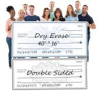 40" x 16" Doubleside Giant Check Sign for Sponsorship Events - Big Checks for Presentations, Lightweight Large Dry Erase Reusable Checks, Oversized Fake Donation Check Prop