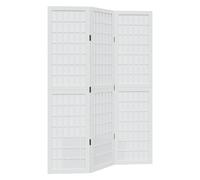 vidaXL Room Divider 3 Panels - White Folding Privacy Screen with Solid Paulownia Wood Frame for Office/Bedroom/Living Room - 105-110 x 160 cm